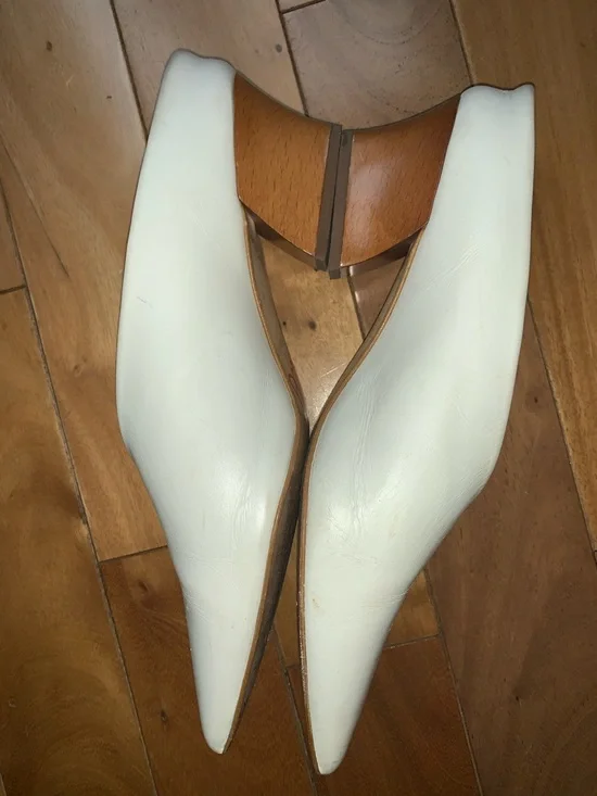 ZARA Pointy V-Neck Leather Block Heel Mules Minimalist - Picture 4 of 12